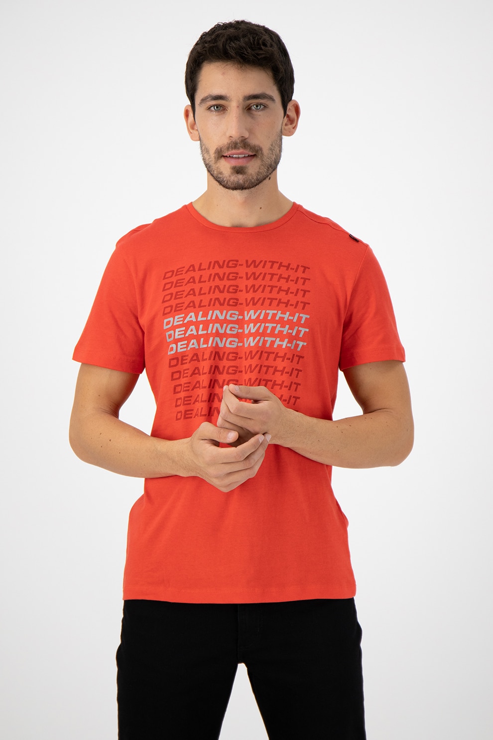 BLEND, Tricou cu imprimeu text, Rosu/Gri deschis