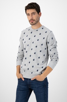 BLEND, Bluza sport cu decolteu la baza gatului si imprimeu, Gri/Alabastru inchis, 2XL BLEND, Bluza sport cu decolteu la baza gatului si imprimeu, Gri/Alabastru inchis, 2XL