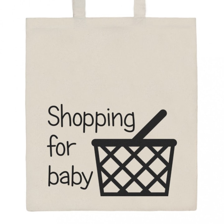 Pamut bevásárló táska természetes, fekete-fehér nyomtatással New Baby