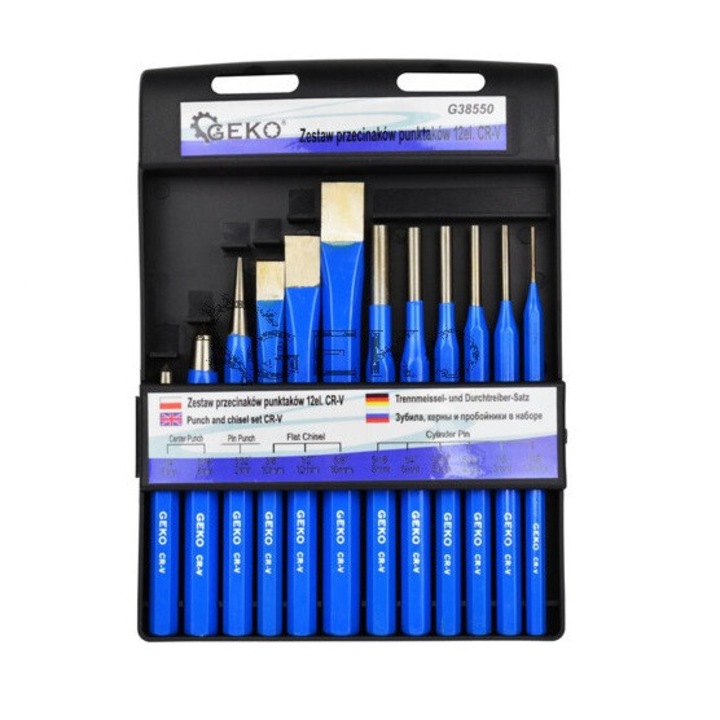 Geko 12 részes véső-lyukasztó-pontozó készlet