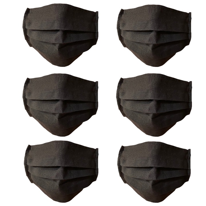 Set 6 masti protectie reutilizabile, bumbac, asigura o buna respiratie, negre