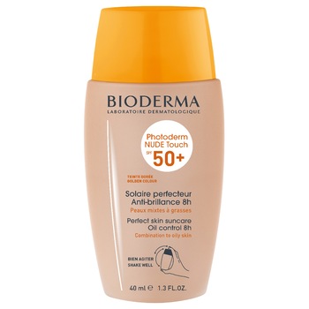 Fluid cu protectie solara Bioderma Photoderm Nude Touch SPF 50+ nuanta aurie pentru ten mixt si gras, 40 ml Fluid cu protectie solara Bioderma Photoderm Nude Touch SPF 50+ nuanta aurie pentru ten mixt si gras, 40 ml