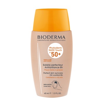 Fluid cu protectie solara Bioderma Photoderm Nude Touch SPF 50+ nuanta deschisa pentru ten mixt si gras, 40 ml Fluid cu protectie solara Bioderma Photoderm Nude Touch SPF 50+ nuanta deschisa pentru ten mixt si gras, 40 ml