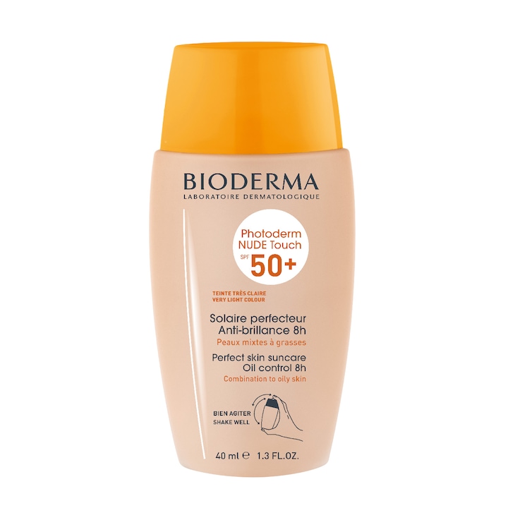 Bioderma Photoderm Nude Touch SPF 50+ folyékony fényvédő nagyon világos árnyalattal kombinált és zsíros bőrre, 40 ml