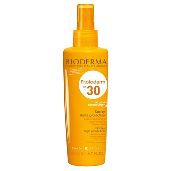 Spray cu protectie solara Bioderma Photoderm SPF 30 pentru piele sensibila, 200 ml Spray cu protectie solara Bioderma Photoderm SPF 30 pentru piele sensibila, 200 ml