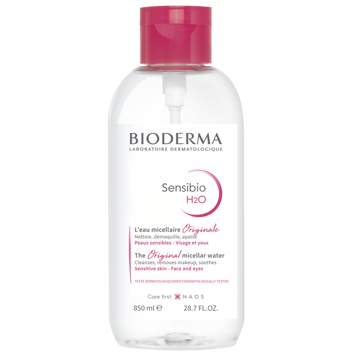 Мицеларна вода Bioderma Sensibio H2O за чувствителна кожа, С помпа, 850 мл