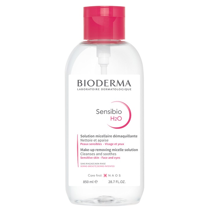 Мицеларна вода Bioderma Sensibio H2O за чувствителна кожа, С помпа, 850 мл