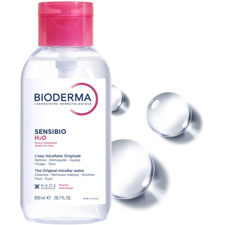 Мицеларна вода Bioderma Sensibio H2O за чувствителна кожа, С помпа, 850 мл