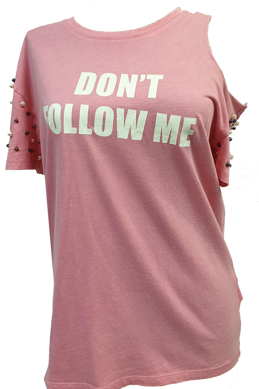 Bluza dama Tally Weijl, cu aplicatii margele si mesaj, Roz
