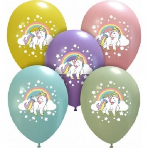 Set 10 baloane latex, multicolore, imprimate unicorn, 30 cm