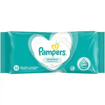 Servetele Umede Pampers Sensitive Fragrance Free, 52 Buc/Set, Servetele fara Alcool si Parabeni Servetele Umede Pampers Sensitive Fragrance Free, 52 Buc/Set, Servetele fara Alcool si Parabeni