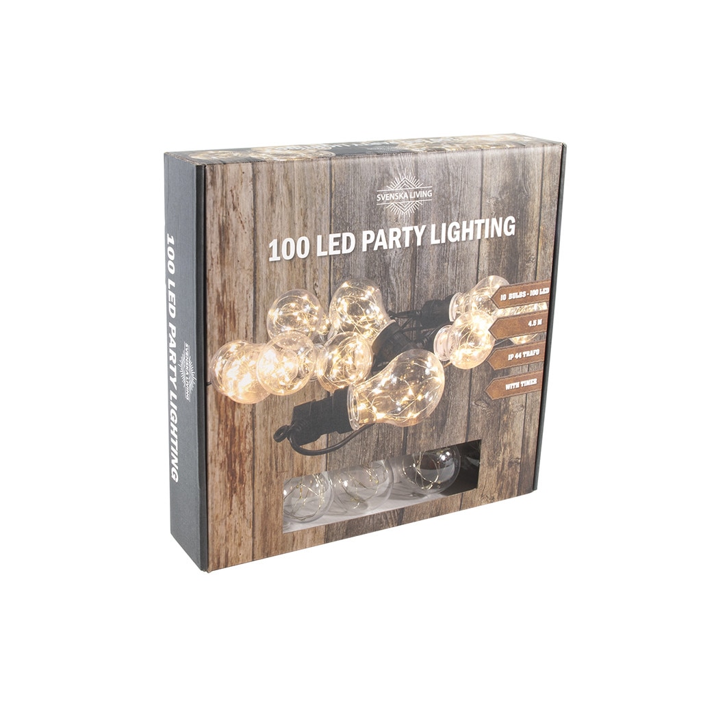 Ghirlanda luminoasa decorativa tip 10 becuri glob cu 100 leduri, lumina alba calda, 4.5 metri lungime, pentru interior sau exterior