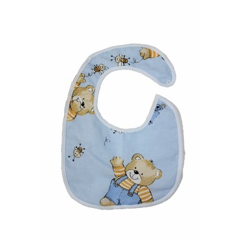 Baveta bebe, ursulet cu albinute albastre, 0-6 luni Baveta bebe, ursulet cu albinute albastre, 0-6 luni