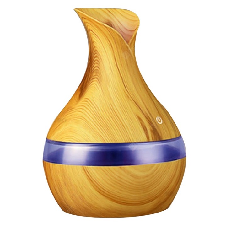 Difuzor mini pentru uleiuri aromaterapie, leduri colorate, capacitate 120 ml, model lemn, Crem