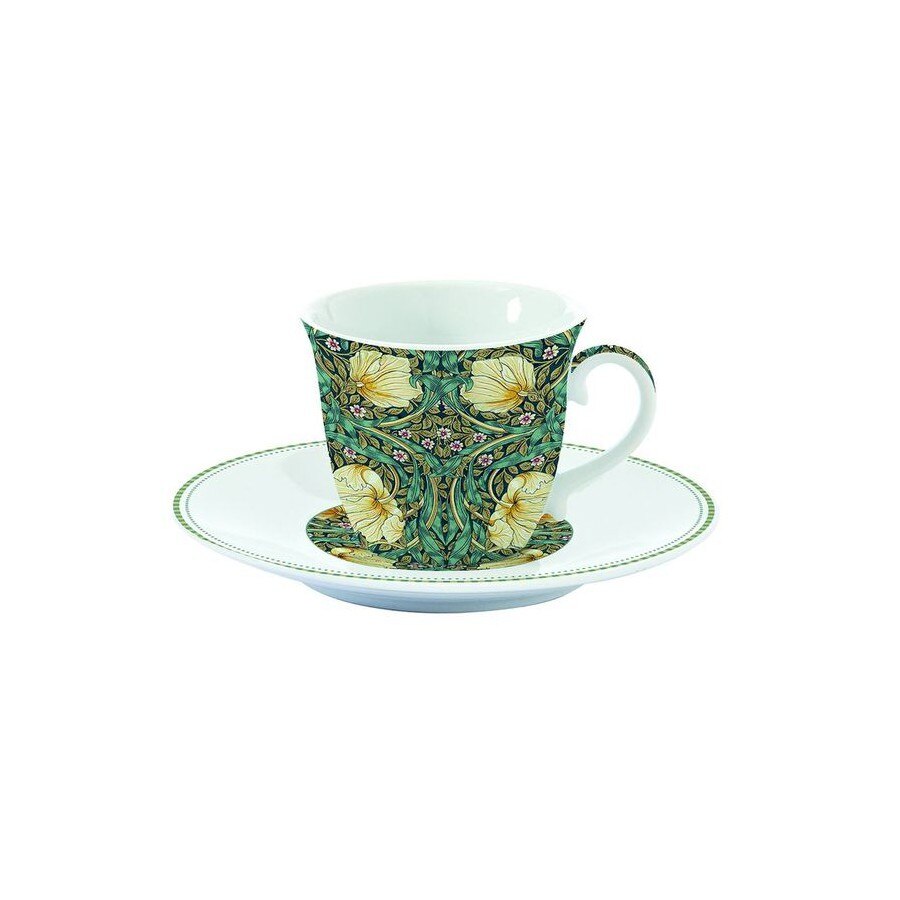 Set ceasca cu farfurie - William Morris In Gift Box, Green, Portelan, 200 ml, Verde