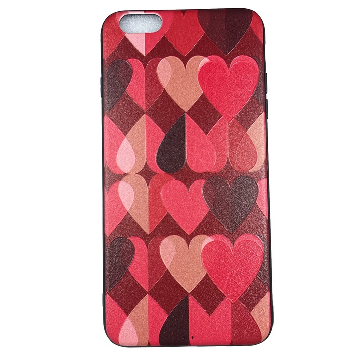 Husa compatibila cu Iphone 6 Plus, Carcasa silicon in relief, Desen cu Inimioare, Rosu