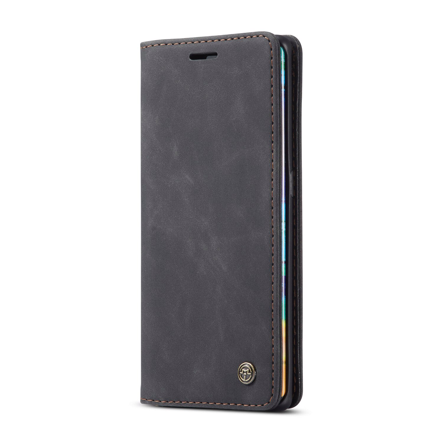 Husa Huawei Mate 30 Pro, CaseMe, slim piele, tip portofel, stand, inchidere magnetica, textura catifelata, Negru