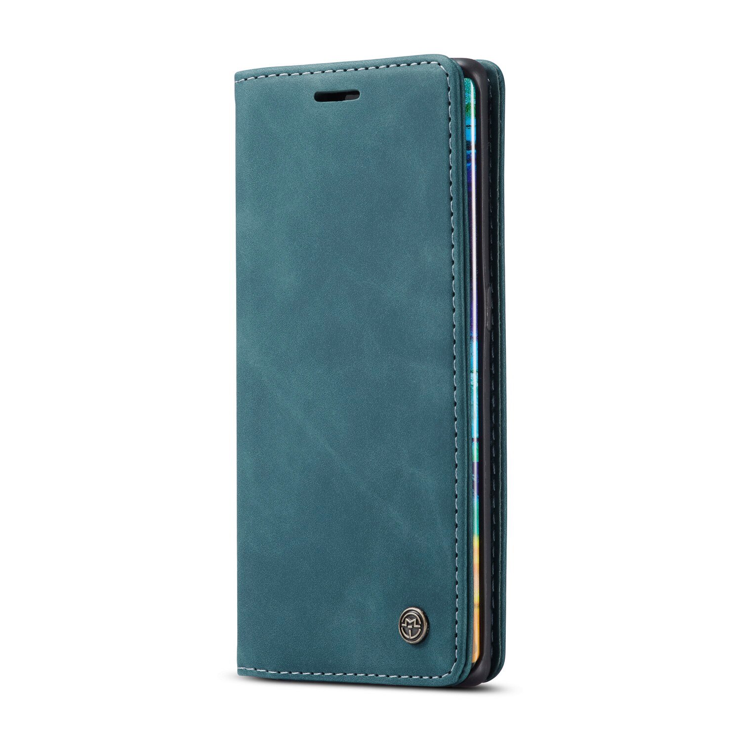 Husa Huawei Mate 30 Pro, CaseMe, slim piele, tip portofel, stand, inchidere magnetica, textura catifelata, Albastru verzui