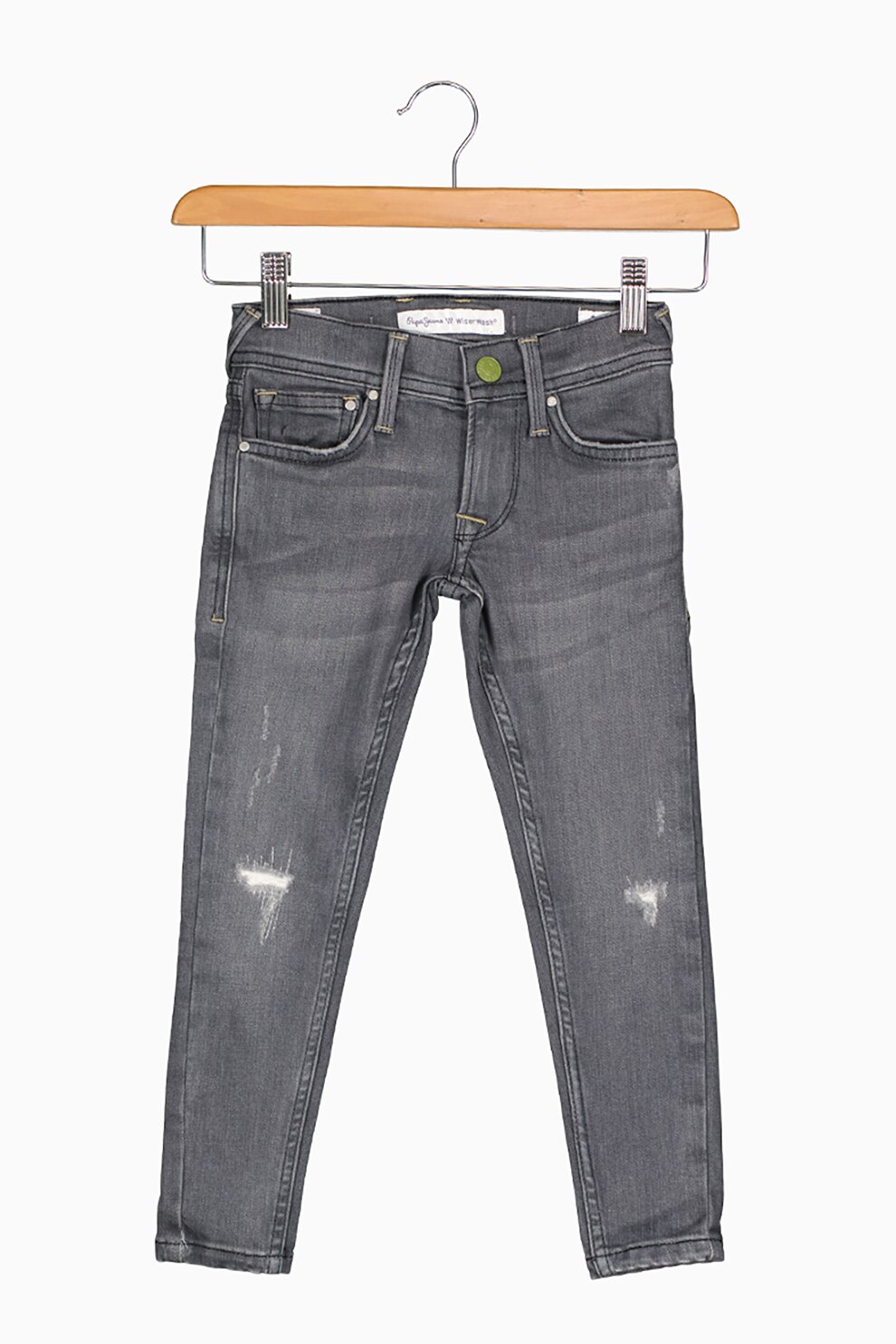 Pepe Jeans London, Blugi skinny cu aspect deteriorat, Gri deschis