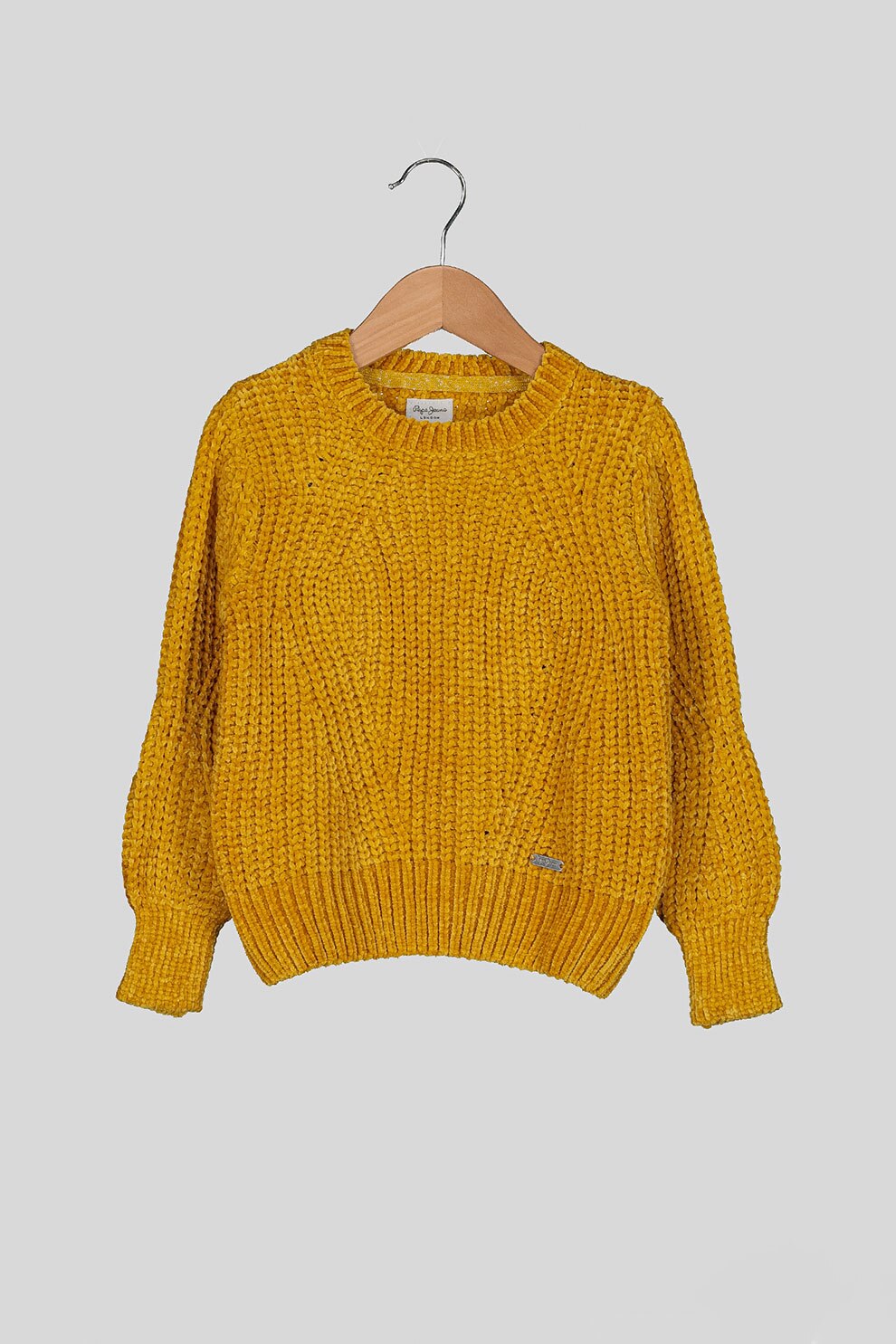 Pepe Jeans London, Pulover tricotat cu decolteu la baza gatului, Galben sofran, 116 CM