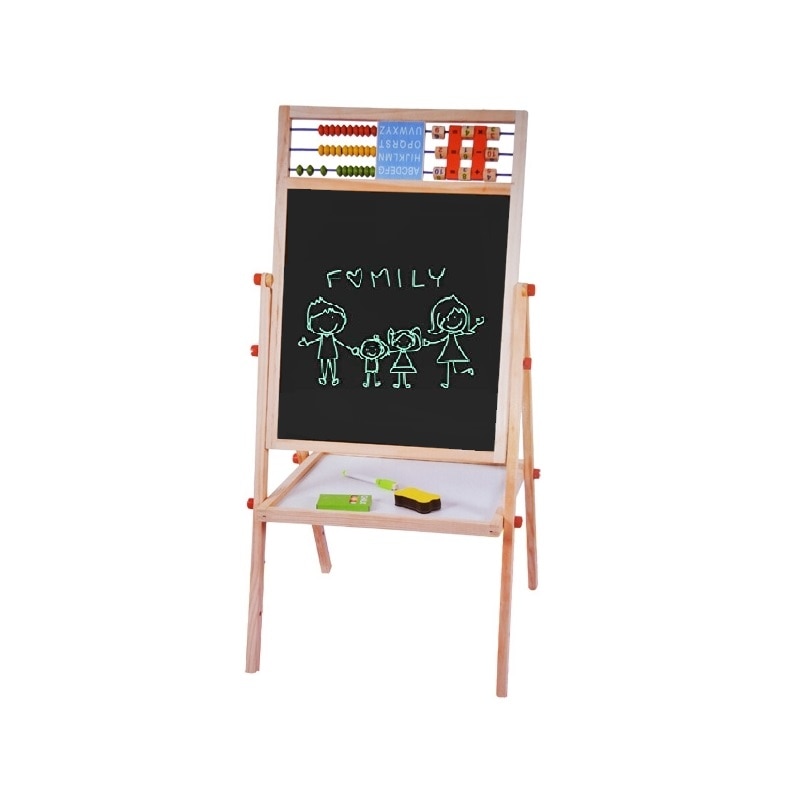 Tablita de lemn cu socotitoare, 2 fete alb-negru, suport accesorii, 66 cm