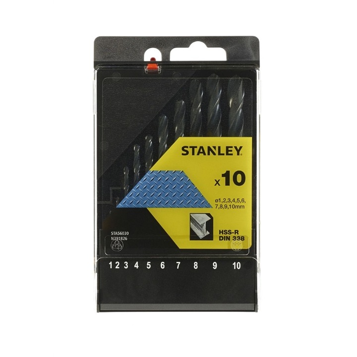 Stanley fúrószár készlet, 10 darabos, HSS-R 1-10mm (1mm)