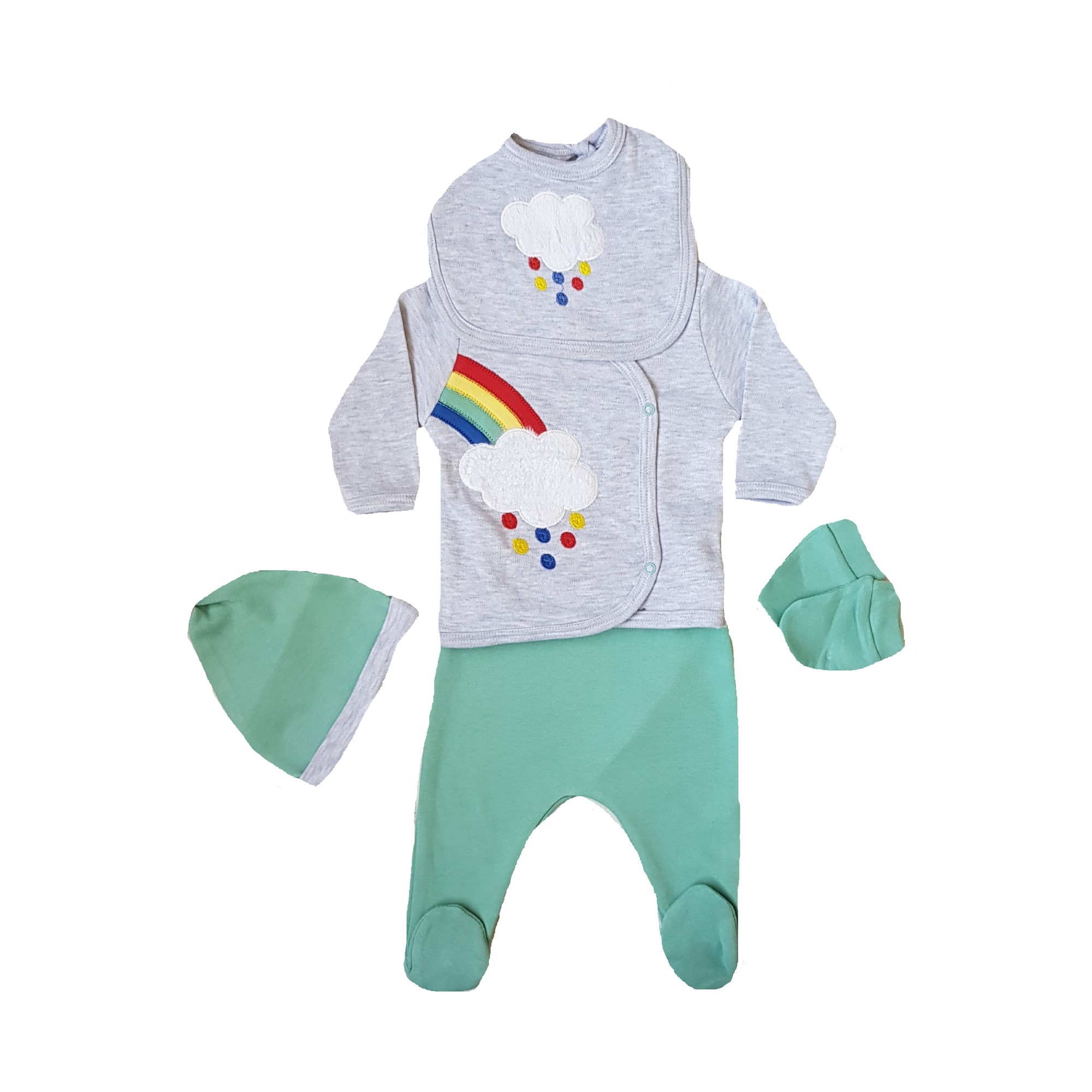 Compleu bebe din 5 piese, bumbac, Curcubeu, varsta 0-2 luni, 56 cm, Multicolor