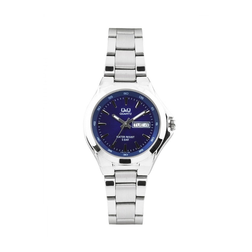 Ceas barbatesc Q&Q casual, alama, argintiu si albastru
