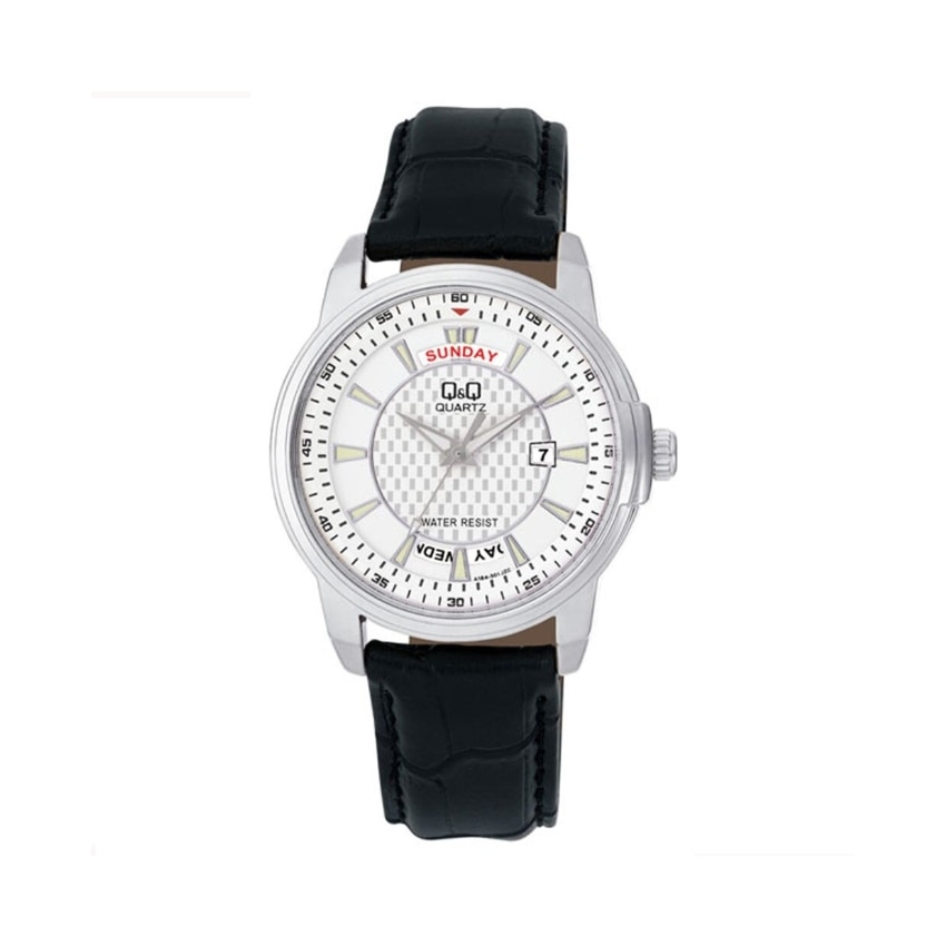 Ceas barbatesc Q&Q casual, din piele ecologica, negru