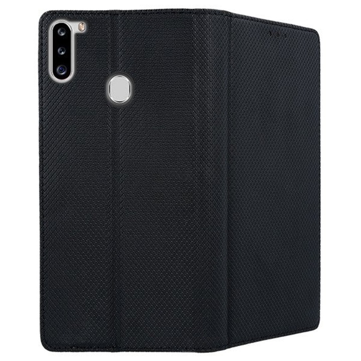 G-Tech könyvborító, Samsung Galaxy A21, prémium könyv, mágneses záródás, kártyatartó zseb, fekete