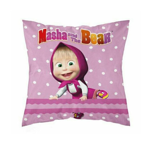 Perna, Masha si Ursul, roz cu buline albe, 40x40 cm