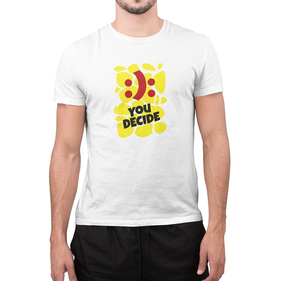 Tricou YOU DECIDE- BARBAT, BUMBAC, marimea L, ALB