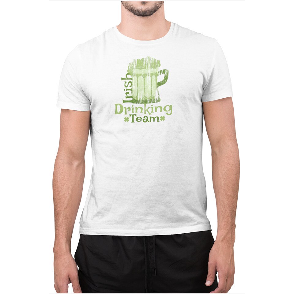 Tricou DRINKING TEAM- BARBAT, BUMBAC, marimea L, ALB