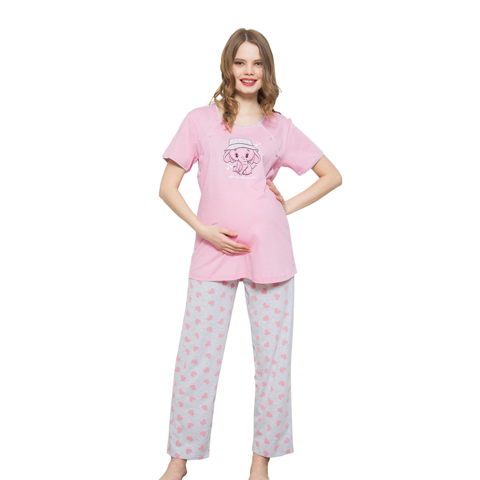 Pijama pentru mamici, Vienetta, model Hello , roz/gri, marime L