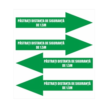 Set 4 stickere sageti, Orafol, podea, Pastreaza distanta, 950mm x 130mm Set 4 stickere sageti, Orafol, podea, Pastreaza distanta, 950mm x 130mm