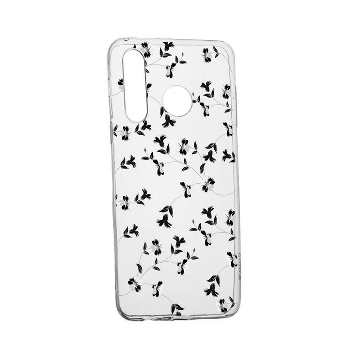 Husa pentru Samsung Galaxy A21, Black Flower, rezistenta la uzura, anti-alunecare, 128