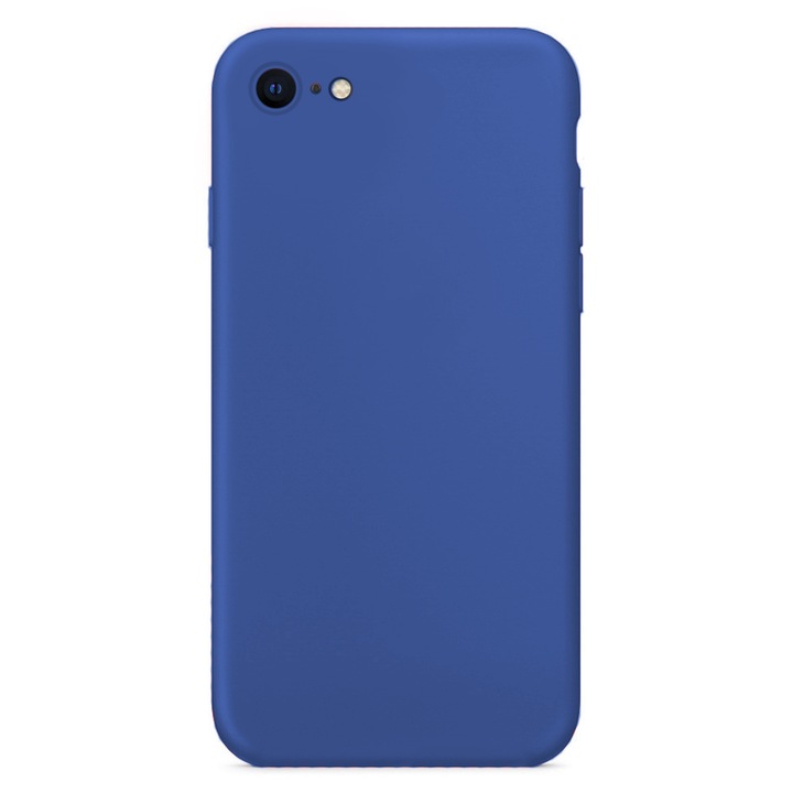 Borító iPhone SE 2-höz, SILKASE Kameravédelem, sötétkék színű, puha szilikon