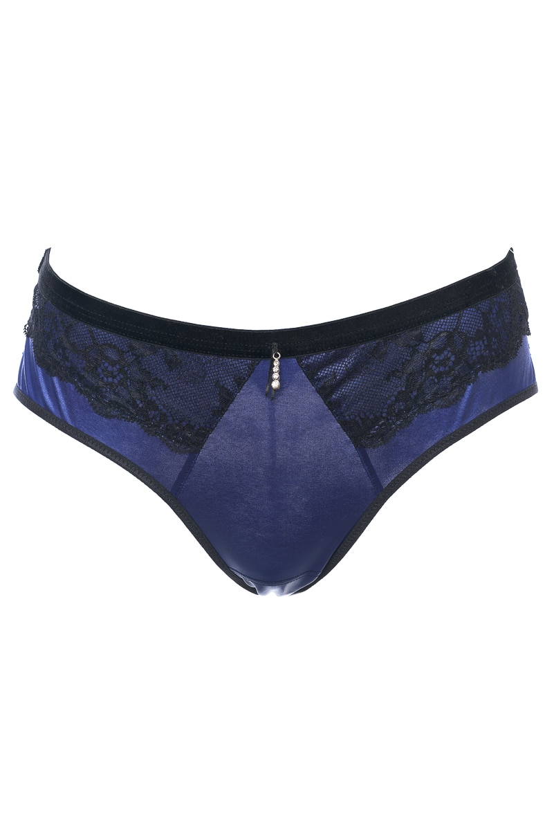 Chilot intreg din dantela cu microfibra, Bon-Bon Bisquit, Model de lux, Negru/Indigo