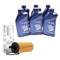Pachet schimb ulei BMW motor diesel 2.0 N47, filtru ulei original 11428507683, ulei motor BMW 5W30, 6 x 1L