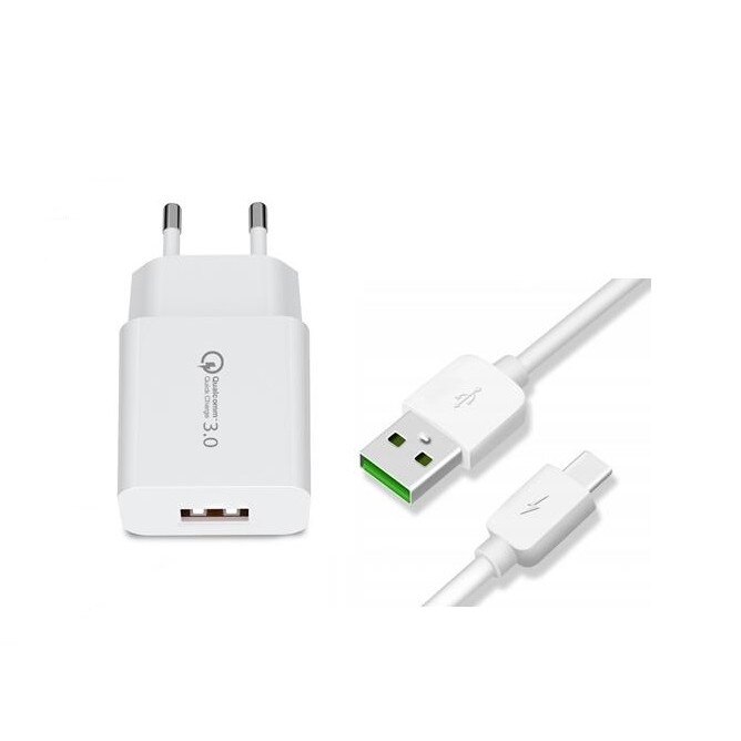 Incarcator Qualcomm 3.0 Fast Charging 1x USB + Cablu Type C Fast Charge 3A
