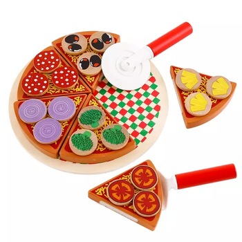 Jucarie Montessori pizza din lemn de feliat si accesorii , 27 piese , Picodino® Jucarie Montessori pizza din lemn de feliat si accesorii , 27 piese , Picodino®