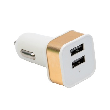 Incarcator auto pentru telefon Android/iPhone Car charger Safety, 2 iesiri USB, 5 V, Alb/Auriu Incarcator auto pentru telefon Android/iPhone Car charger Safety, 2 iesiri USB, 5 V, Alb/Auriu