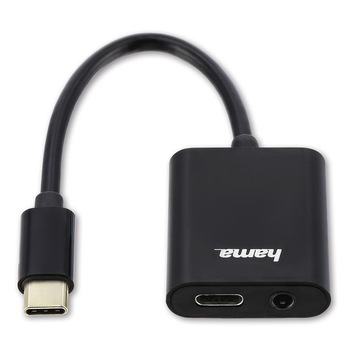Adaptor Hama 135748, 2 in 1, USB-C, iesire audio jack 3.5 mm, Negru Adaptor Hama 135748, 2 in 1, USB-C, iesire audio jack 3.5 mm, Negru