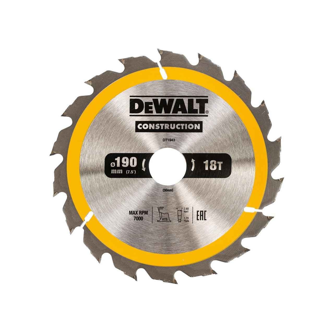 Disc circular DeWalt lemn de constructii 190x30mm T18