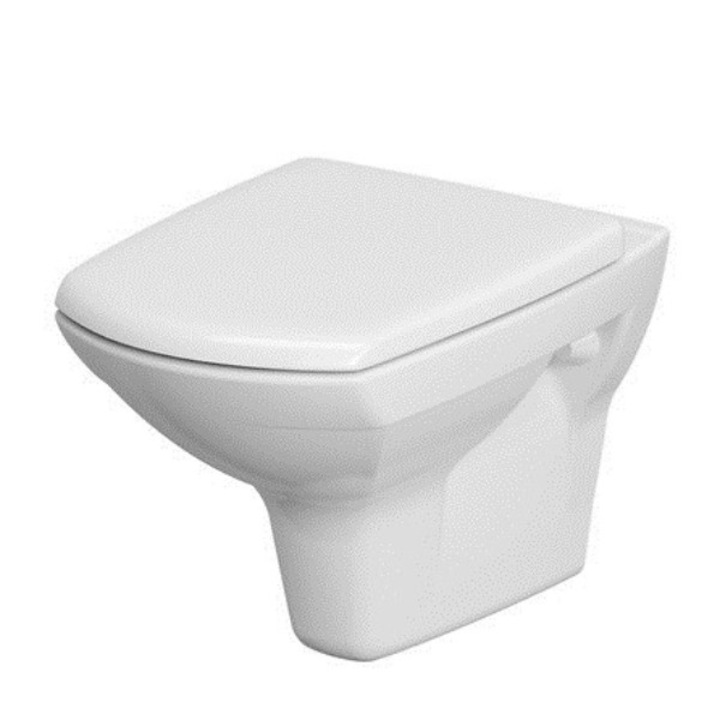 Vas WC suspendat Cersanit Carina 548, K701-033, Clean ON, evacuare orizontala, cu capac duroplast, inchidere lenta, ceramica sanitara