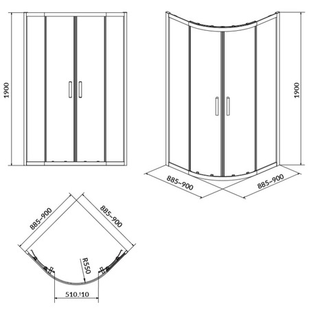 Cabina de dus Cersanit ZIP, S154-002, Clean Pro, sticla temperata transparenta, 5 mm, 90x90x190 cm, profil Crom