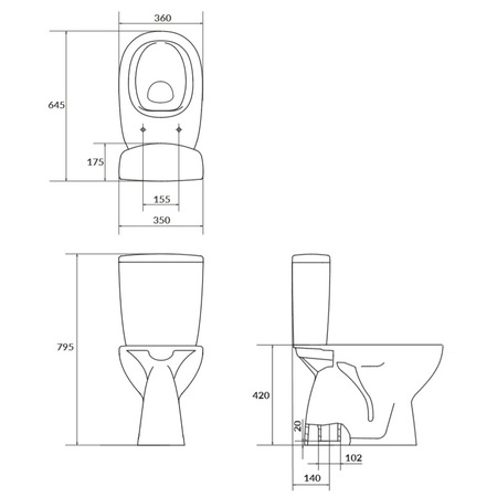 Pachet vas WC Cersanit Compact 682 Arteco K667-077, Clean On, evacuare verticala 020, capacitate rezervor 3/5 litri + Capac WC, inchidere lenta, polipropilena, Alb