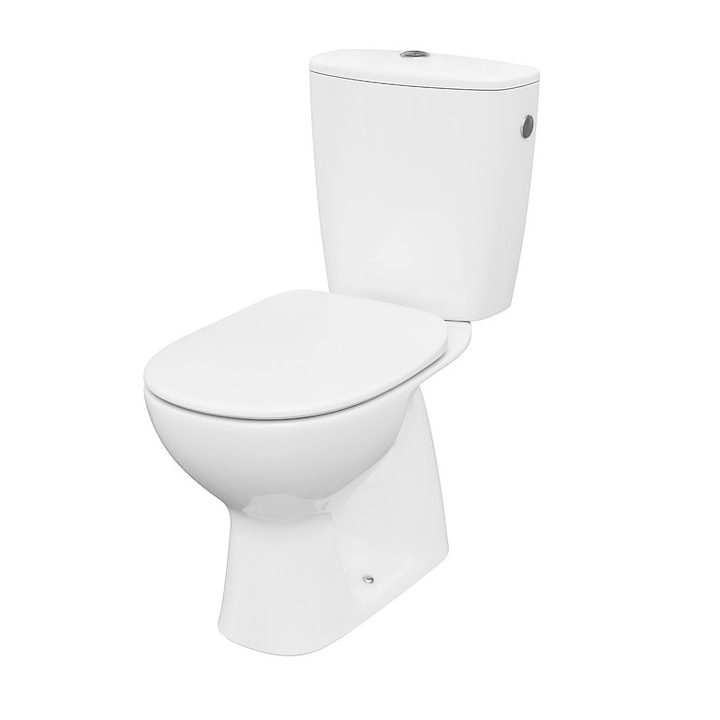 Pachet vas WC Cersanit Compact 682 Arteco K667-077, Clean On, evacuare verticala 020, capacitate rezervor 3/5 litri + Capac WC, inchidere lenta, polipropilena, Alb