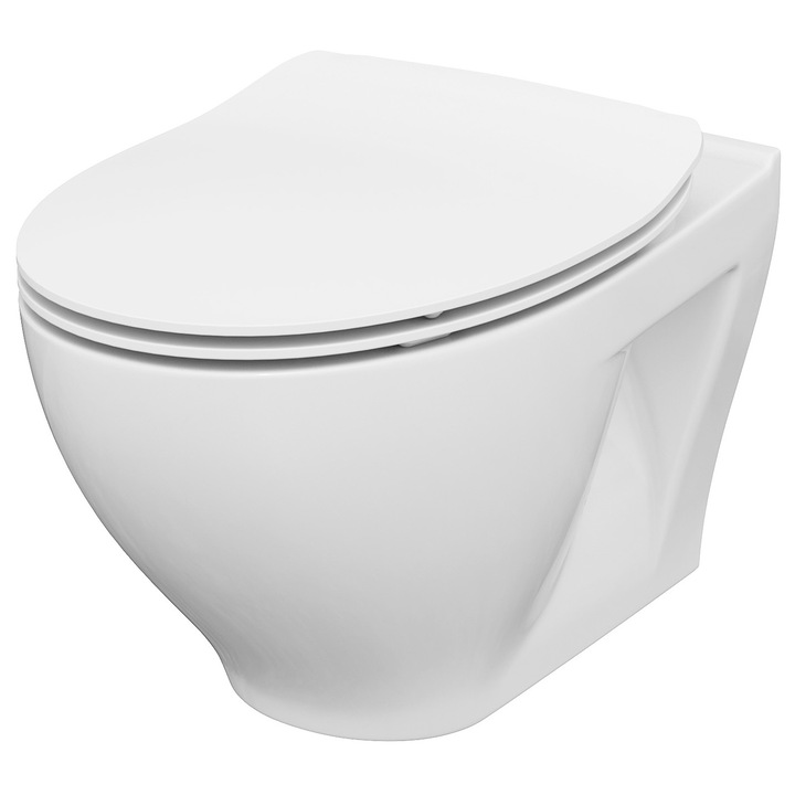 Vas WC suspendat Cersanit Moduo 934, K701-147, Clean ON, cu capac duroplast slim, inchidere lenta