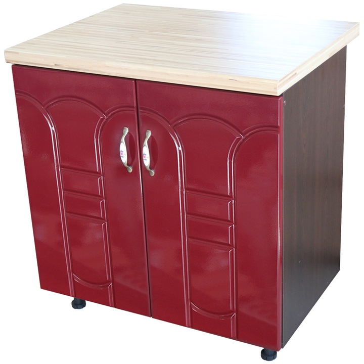 Masca pentru chiuveta cu 2 usi 80 cm Zebra, Wenge/MDF Rosu Tulip, cu blat Artar, 80 x 85 x 60 cm